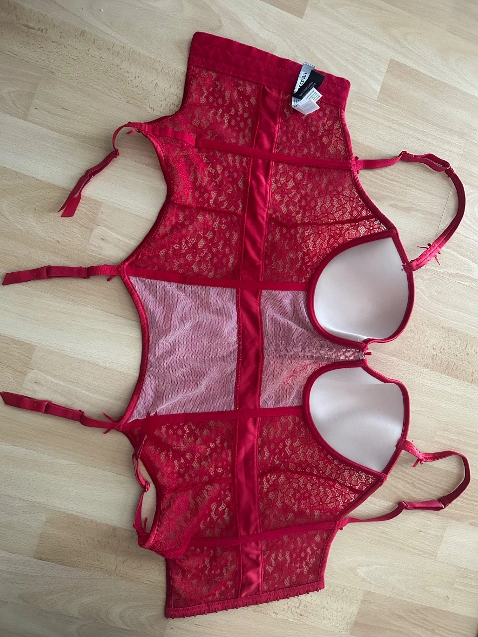 Bustier guêpière Etam vermelho renda 95C com porta-jarretelles – photo 3